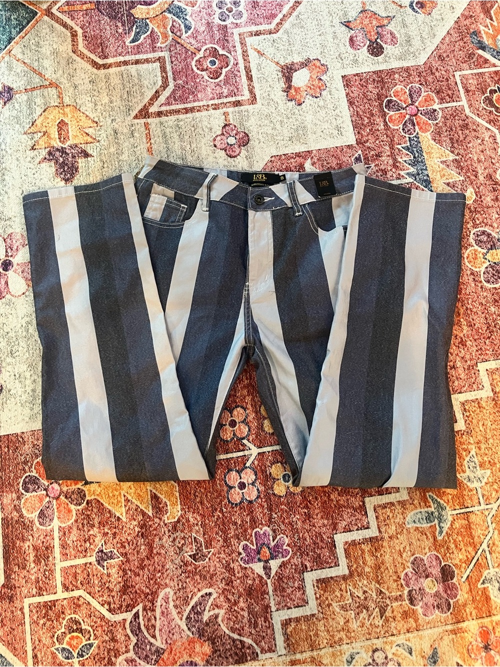 Lucky&Blessed Striped Navy and White Women’s Jeans. Size 8 Pinstripes